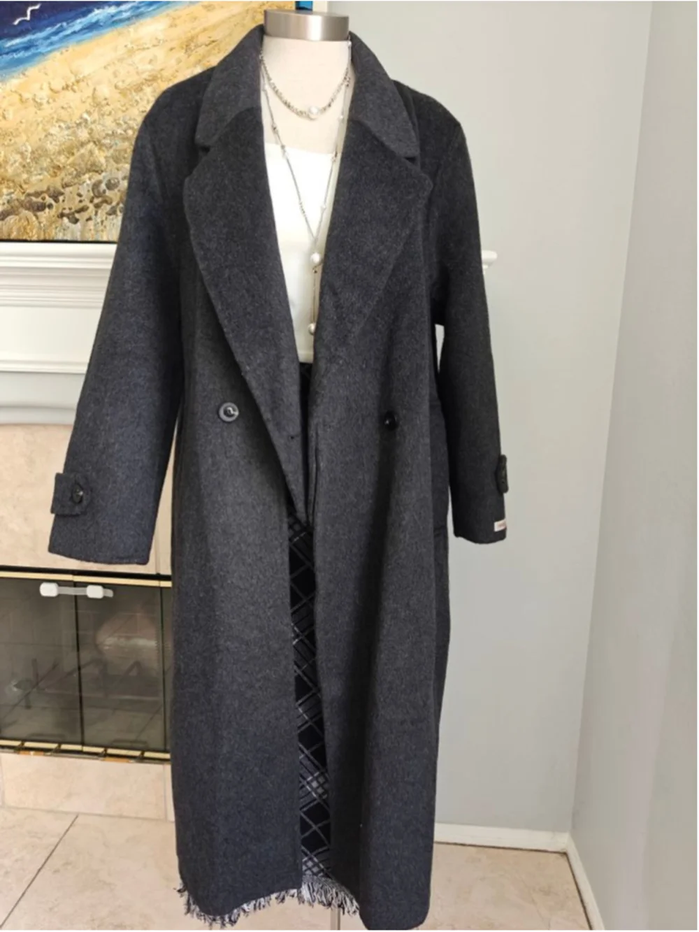 Handmade Wool & Alpaca Blend Long Coat | Charcoal Gray Korean Minimalist